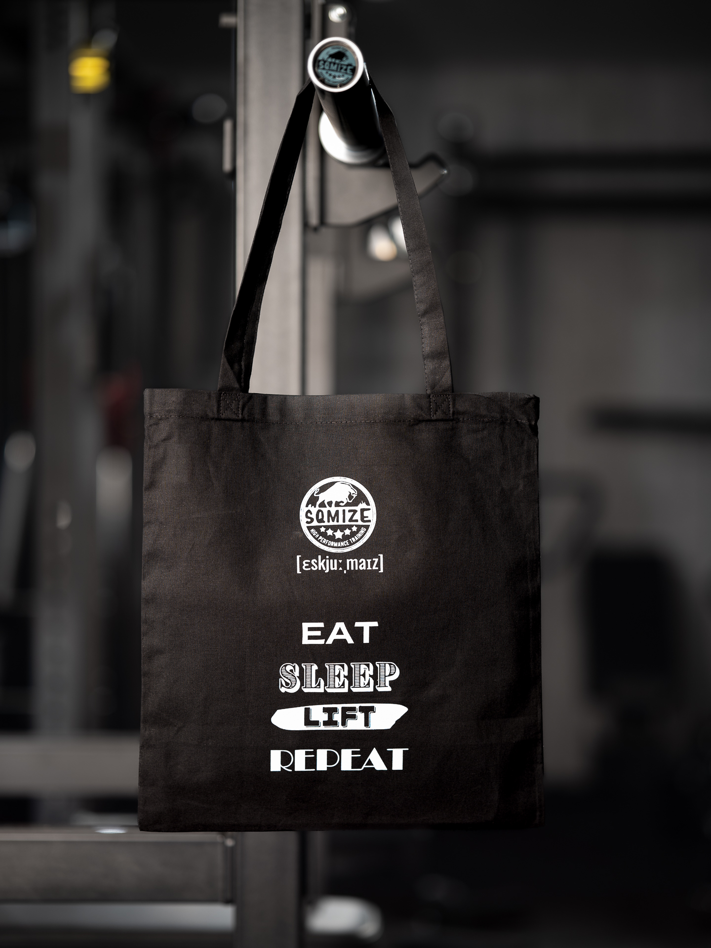 Baumwolltasche SQMIZE® schwarz, "EAT SLEEP LIFT REPEAT"