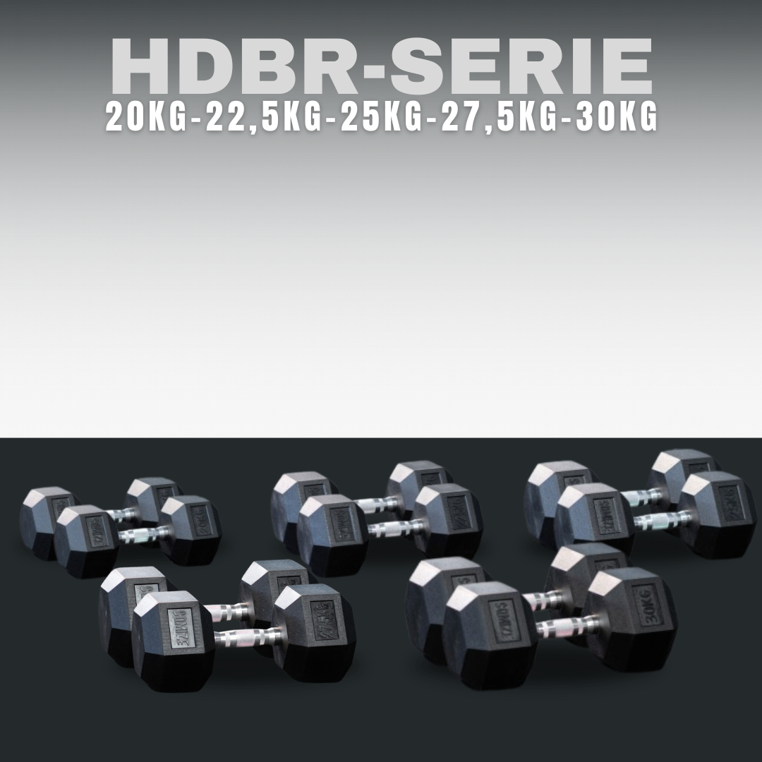 Hex Dumbbell SQMIZE® HDBR250 250 kg SET, gummiert