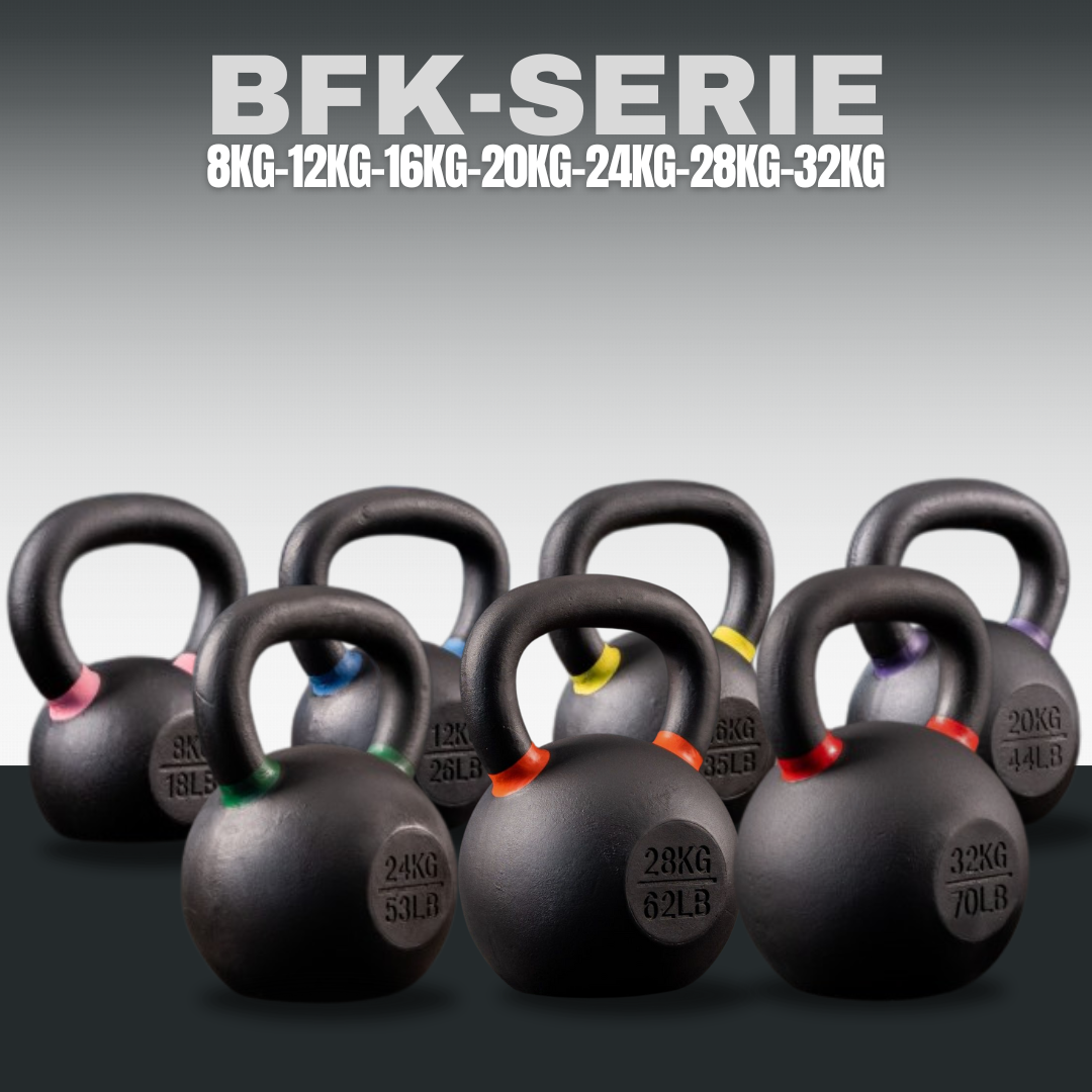 Black Kettlebell Profi Set SQMIZE® BFK140, 140 kg farbcodiert