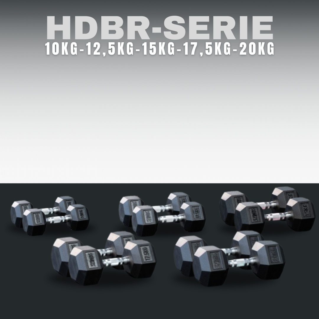 Hex Dumbbell SQMIZE® HDBR150 150 kg SET, gummiert